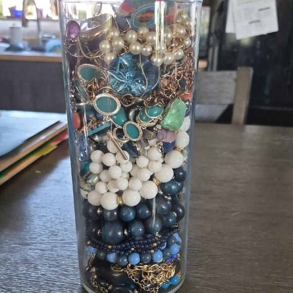 Assorted Jewelry in Glass Vase - Picture 3 of 5
